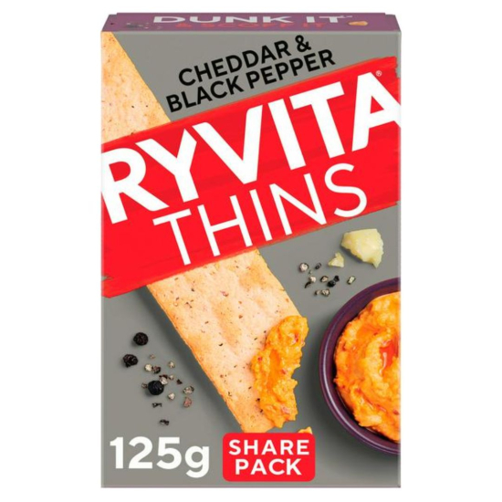 Ryvita Thins Cheddar & Black Pepper 125g, Pack Of 6