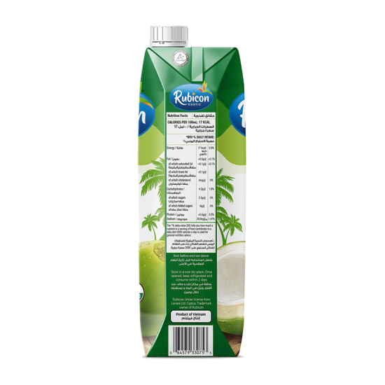 Rubicon Exotic 100% Natural Organic Coconut Water 1 Liter, Pack Of 8