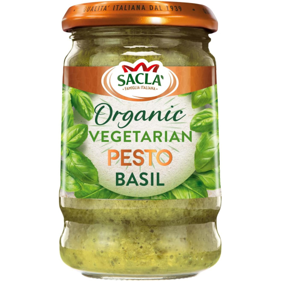 Sacla Italia Organic Vegetarian Basil Pesto 190g, Pack Of 6