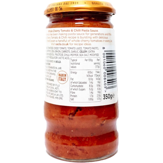 Sacla Italia Arrabbiata Whole Cherry Tomato& Chilli 350g, Pack Of 6