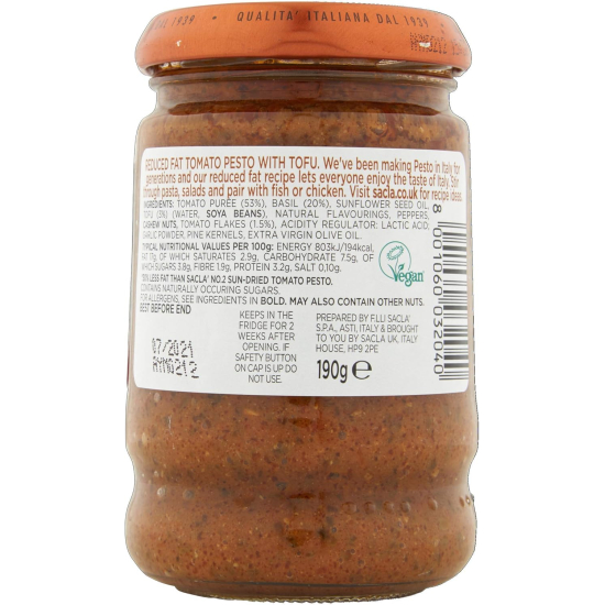 Sacla Reduced Fat Tomato Pesto 190g, Pack Of 6