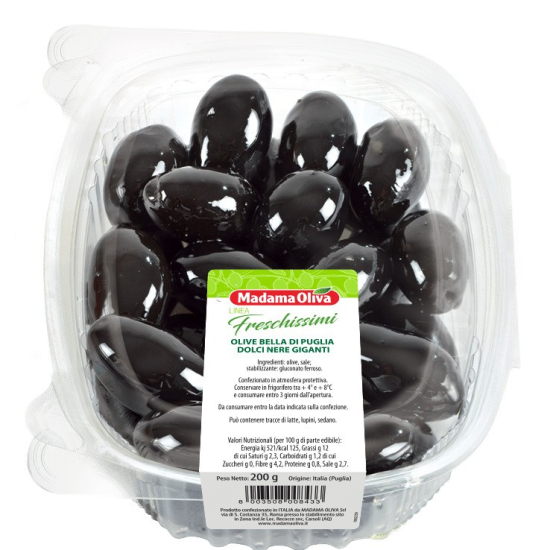 Madama Oliva Bella di Puglia Giant Black Sweet Olives 200g, Pack Of 10