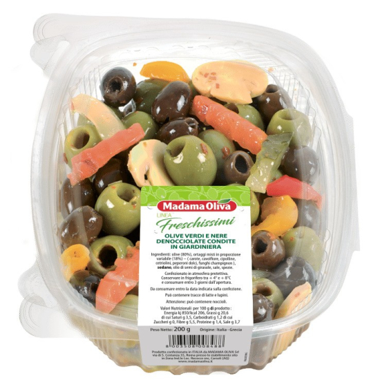 Madama Oliva Pitted Green And Black Olives 200g, Pack Of 10