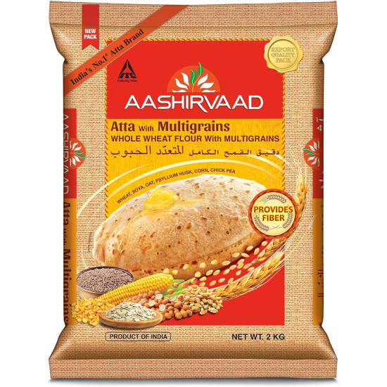 Aashirvaad Whole Wheat Flour Atta with Multi Grains 2kg, Pack Of 10