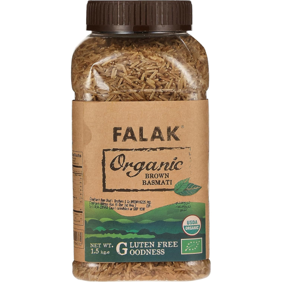 Falak Organic Brown Basmati Rice 1.5 kg, Pack OF 8