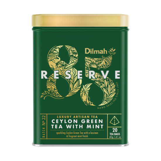 Dilmah 85 Reserve Ceylon Green Tea with Mint Tin Caddy 20 Tea Bag 40g, Pack Of 5