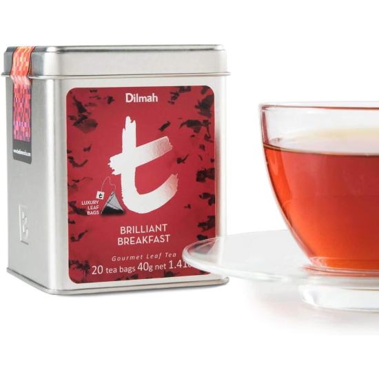 Dilmah T-Series Brilliant Breakfast Ceylon Black Tea Tin Caddy 20 Tea Bag, Pack Of 6