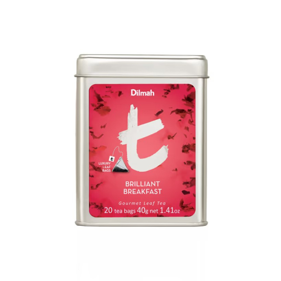 Dilmah T-Series Brilliant Breakfast Ceylon Black Tea Tin Caddy 20 Tea Bag, Pack Of 6