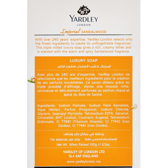 Yardley London Soaps by Yardley London Imperial Sandalwood Luxury Soap 100g, Pack Of 24