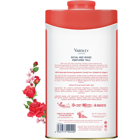 Yardley London Perfumed Talc, Red Roses 250g, Pack Of 12