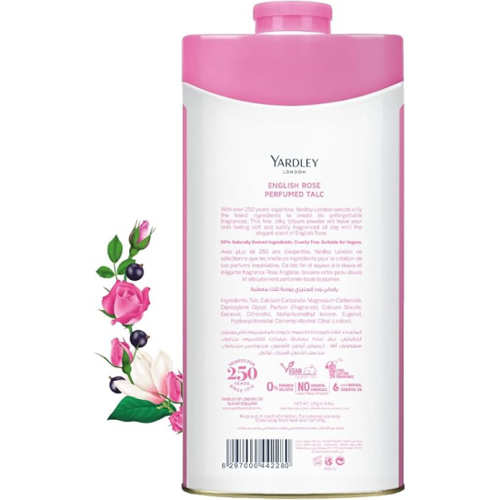 Yardley London English Rose Perfumed Talc Body Powder 125g, Pack Of 12