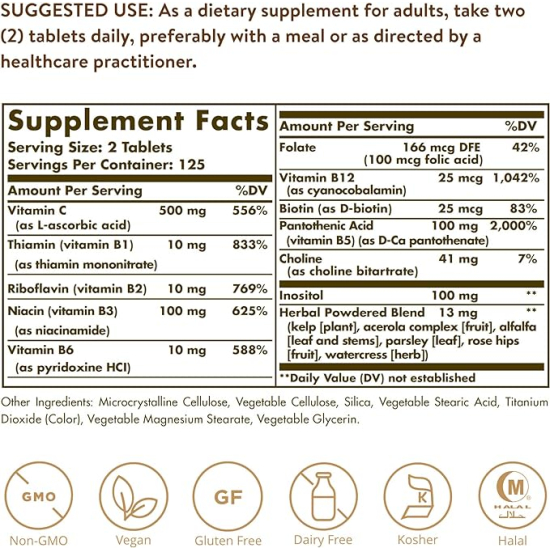 Solgar B Complex With Vitamin C Stress Formula 250 Capsules