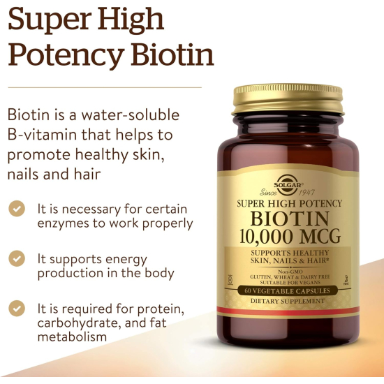 Solgar Biotin 10,000 Mcg, 60 Vegetable Capsules