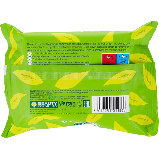 Beauty Formulas Tea Tree Cleansing Wipes 30's