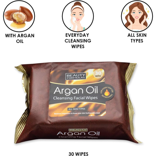 Beauty Formulas Argan Oil Cleansing Facial Wipes 30's