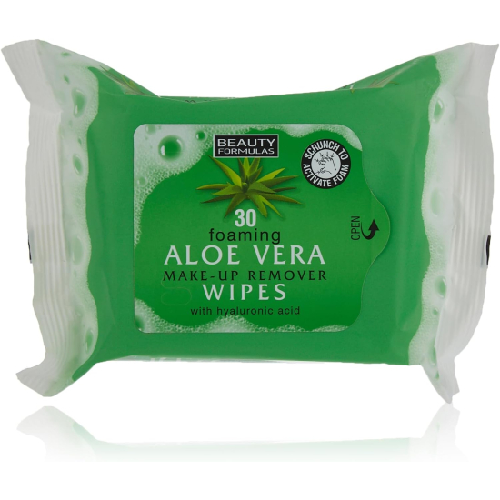 Beauty Formulas Aloe Vera Foaming Make-Up Remover Wipes 30pcs