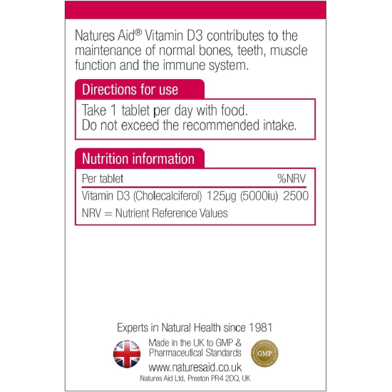 Natures Aid Maximum Strength Vitamin D3 5000Iu, 60 Tablets