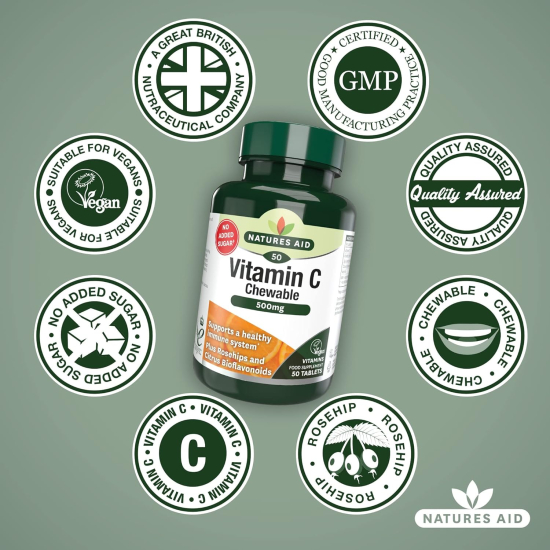 Natures Aid Vitamin C 500mg Sugar Free Chewable 50 Tablets 