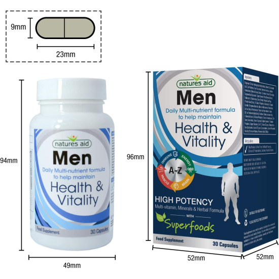 Natures Aid Men Multi-Vitamins -Health & Vitality 30 Capsules