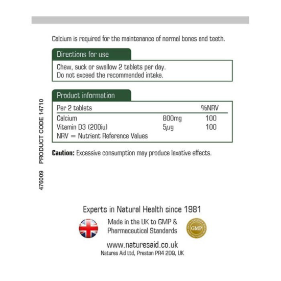 Natures Aid Calcium 400 mg 60pcs Chewable Tablets