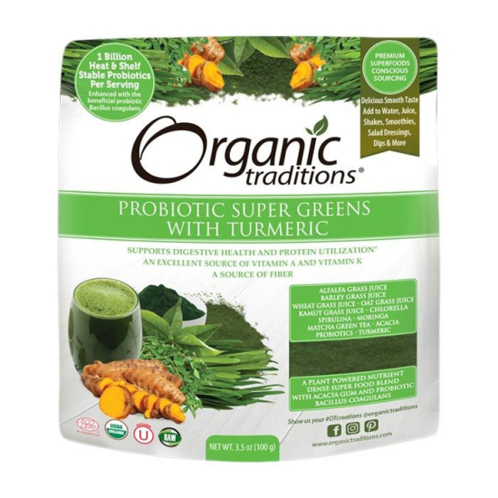 Organic Traditions Probiotic Super Greens With Turmeric 100g