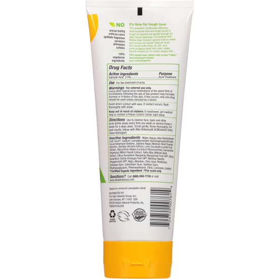 Alba Botanica Acnedote Face Body Scrub 8 Oz