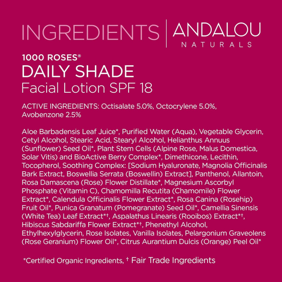 Andalou 1000 Roses Daily Shade (SPF 18) Facial Lotion 2.7 Oz